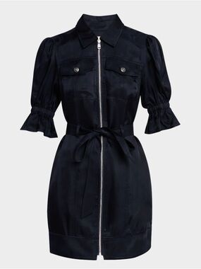 Cinq a Sept Holly Puff-sleeve Zip Front Mini Dress- Navy